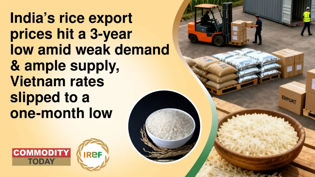 India’s rice export prices hit a 3-year low amid weak demand & ample supply, Vietnam rates slipped to a one-month low